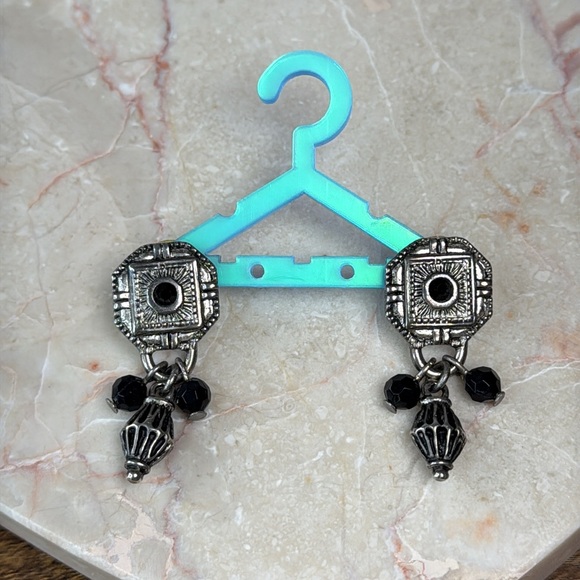 Elegant Black and Silver Dangle Earrings - Picture 1 of 6